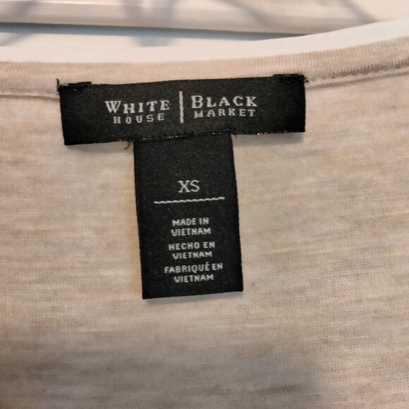 White House Black Market Biege and white top with small bead trim - Picture 2 of 5